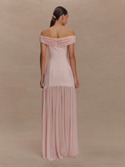 Kaerwx | One-Shoulder Tube Top Mesh Splice Backless Pleated Dress