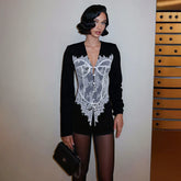Kaerwx | Women’s Retro Lace Long Sleeve Button Jacket White Fashion Outerwear