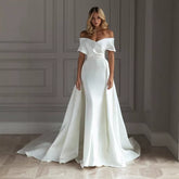Kaerwx | Women’s One-Shoulder Slim Fit Wedding Dress White Trailing Gown