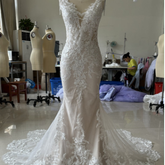 Kaerwx | Women’s Hollow Lace Mermaid Wedding Dress Thin Strap Evening Gown