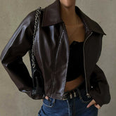 Kaerwx | Women’s Retro PU Leather Jacket – Short Casual Motorcycle Style